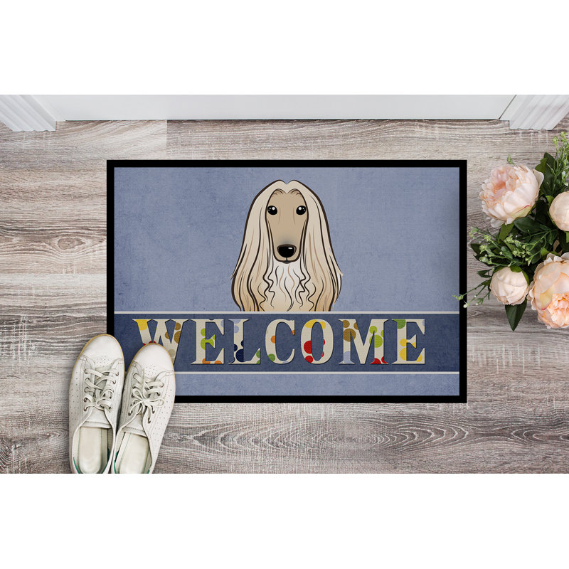 Tapis de porte pour l’extérieur antidérapant afghan hound welcome, Rectangle 2 pi x 3 pi
