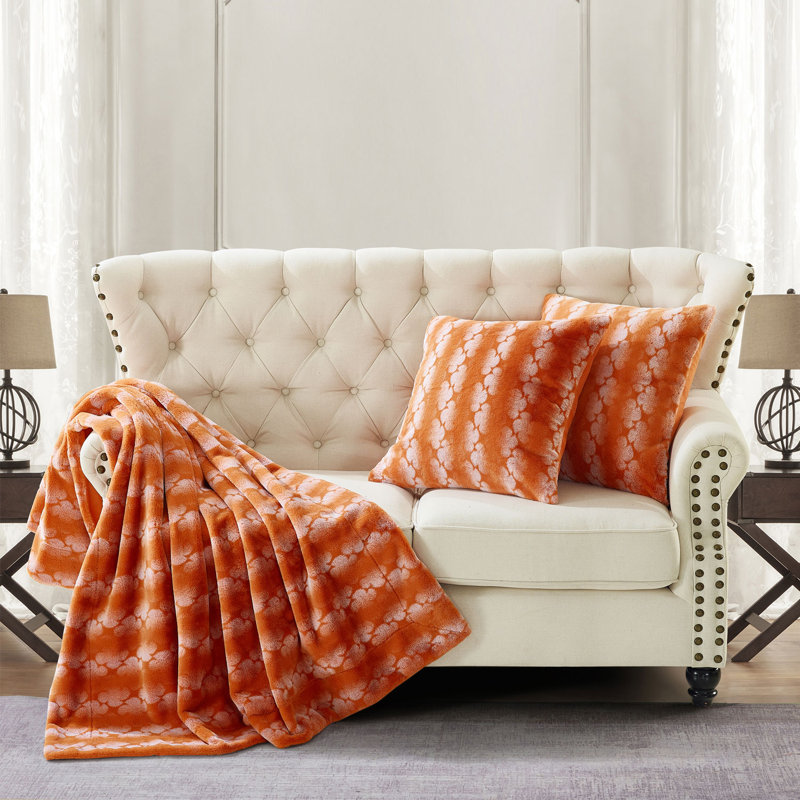Ensemble de 2 jetés en fausse fourrure, Orange brûlé, 60 po x 80 po