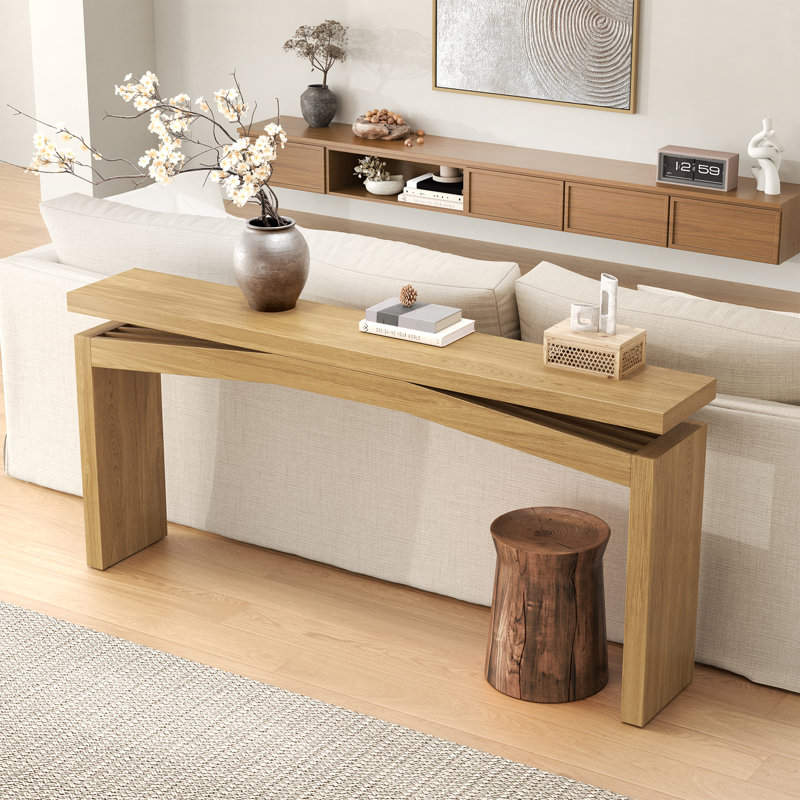 Console de 63 pouces en bois pour le salon de l'entrée, Marron clair