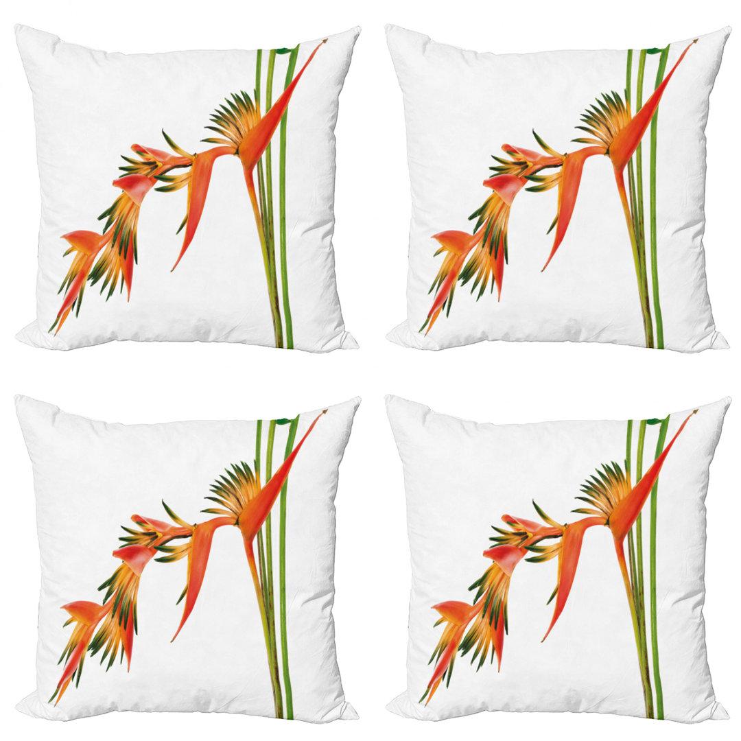 Ambesonne Floral Decorative Throw Pillow Case Pack Of 4, Exotic Tropical Flowers On Branch Colorful Nature Jungle Garden Theme Image Print, Cushion Cover For Couch Living Room Car, 24", Green Orange (Set of 4) Ambesonne 
