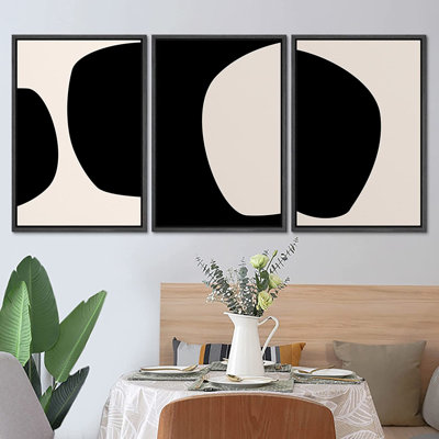 Negative Space Black Color Blocks Minimalist Neutral Framed Canvas Wall Art 3 Pieces Painting Print -  SIGNLEADER