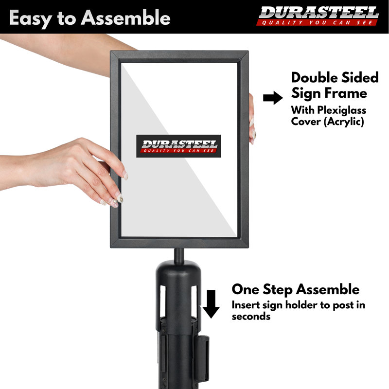Black Double Sided Pedestal Stanchion Sign Holder with Plexiglass Cover