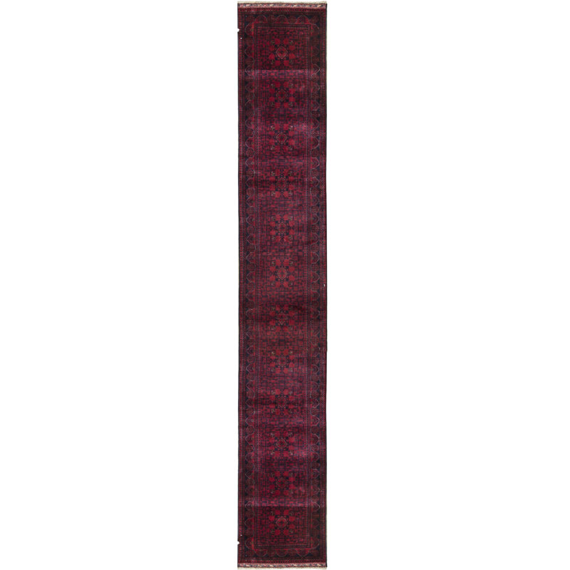 Tapis de couloir rouge / noir de haute qualité noué à la main One-of-a-Kind