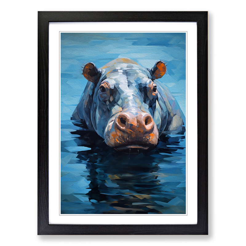 Hippo Cubism Art - Framed Print