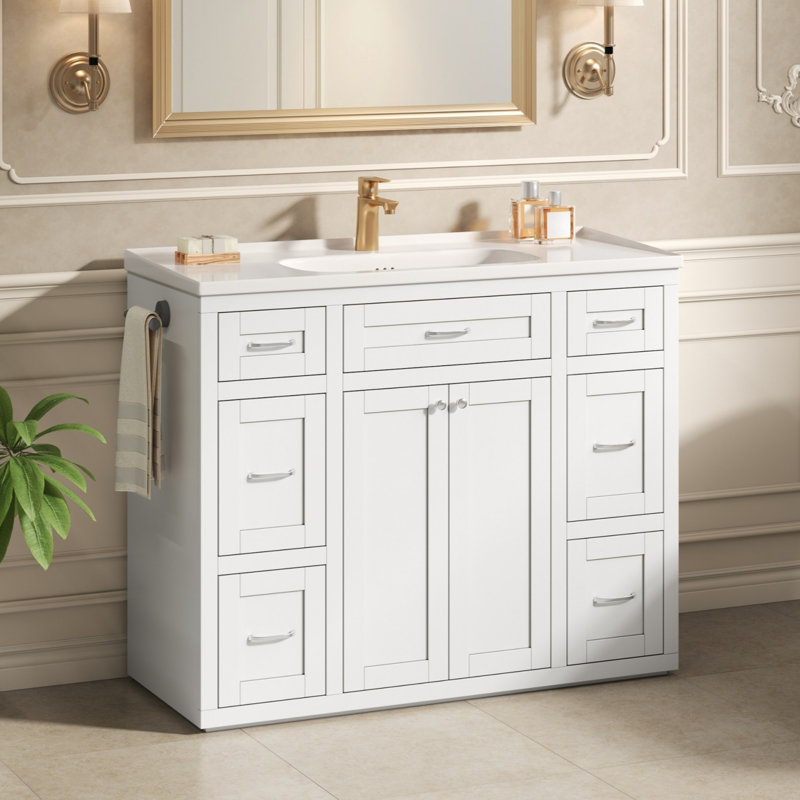 Meuble-lavabo de salle de bain autoportant 48 po avec porte latérale réversible Nautical, Blanc