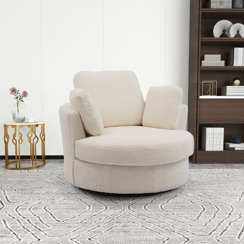 Chemaia Upholstered Swivel Barrel Chair, Ivory Boucle