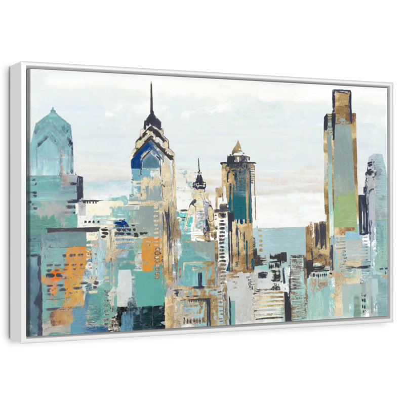 Bleu sarcelle Argueta I, 46 po x 31 po, Cadre flottant blanc