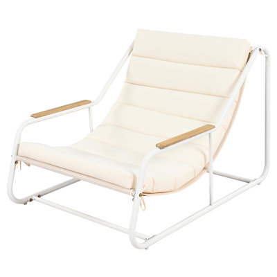 3 chaises longues d'extérieur en beige et blanc, avec construction pour la pelouse, la terrasse, la piscine, la chaise longue de patio de 3 zones, beige et blanc