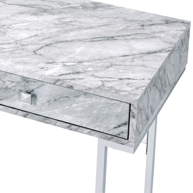 Bureau d'écriture avec plateau en faux marbre et finition chromée Tigress (sans les chaises de bureau)