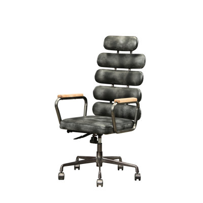Chaise de bureau noire en cuir fleur avec dossier haut, siège pivotant à 360 degrés et hauteur réglable, dossier rembourré avec coussin, base en métal 5 étoiles, accoudoirs, support de poids de 220 lb, largeur de 19 po, 20 po