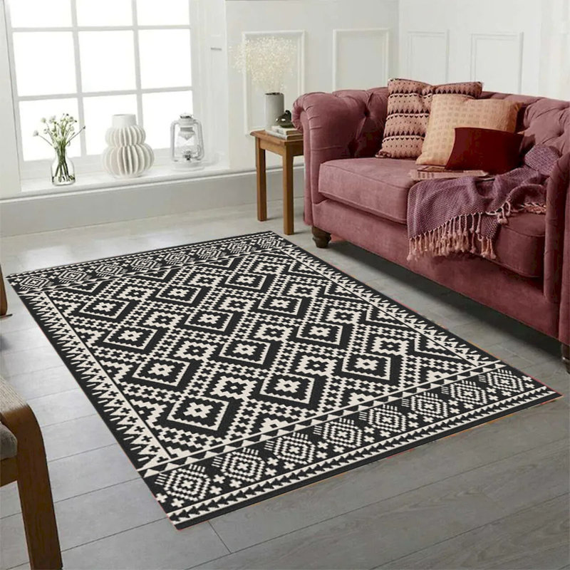 Tapis noir et blanc Cabana, Rectangle 3 pi 3 po x 5 pi