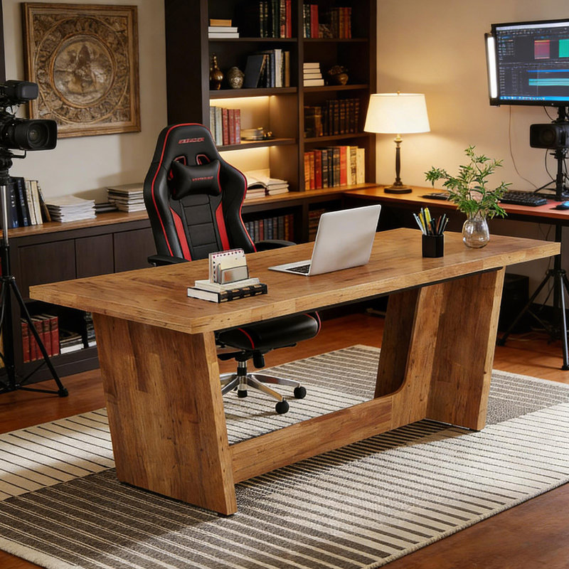 Industrial Conference Table,Executive Desk,Wood Computer Desk, Walnut