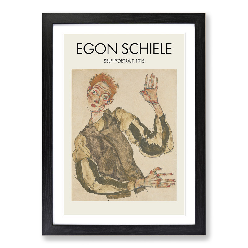 Self Portrait Vol.4 by Egon Schiele - Picture Frame Painting, Black, 65cm H x 48cm W x 2cm D