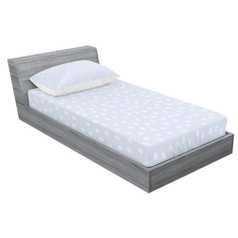 Microfiber Sheet Set, Twin XL Sheet Set with Fitted Sheet, Light Blue/White, Floral