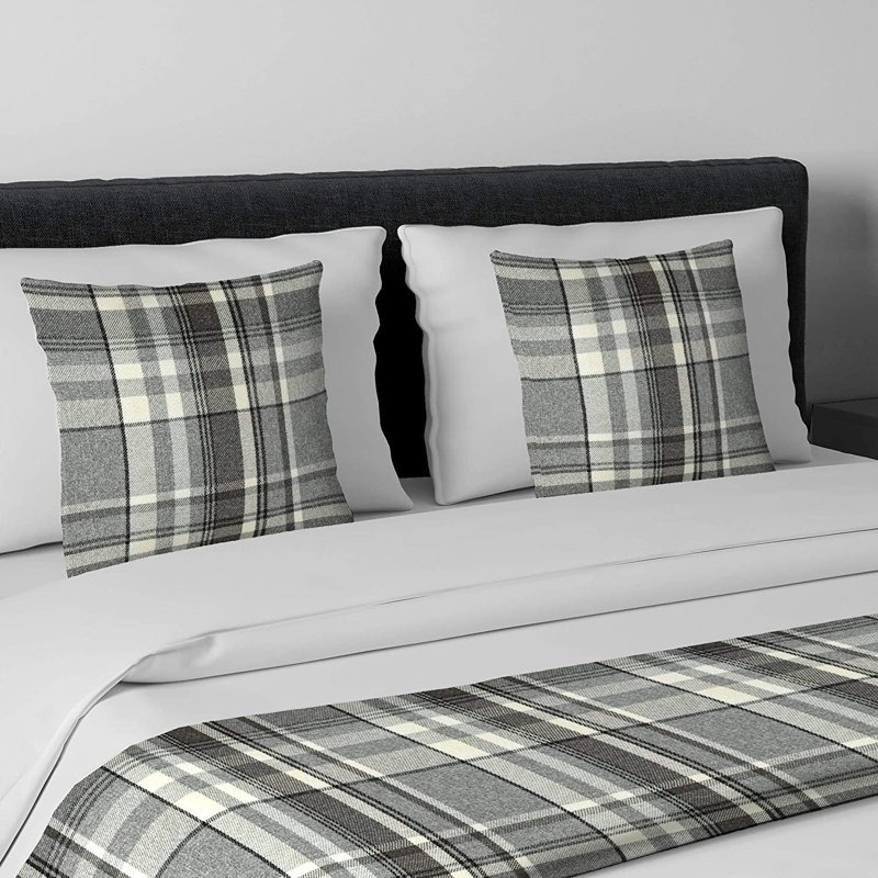 Harworth Polyester Tartan Bedspread, Charcoal Grey