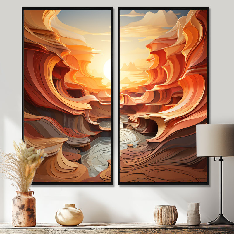Marouso - Ensemble de 2 impressions sur toile surdimensionnées Canyon, H 40 po x l 40 po, Impression encadrée flottante, Noir