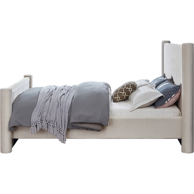 Elias Upholstered Platform Bed, Queen, Cream Velvet