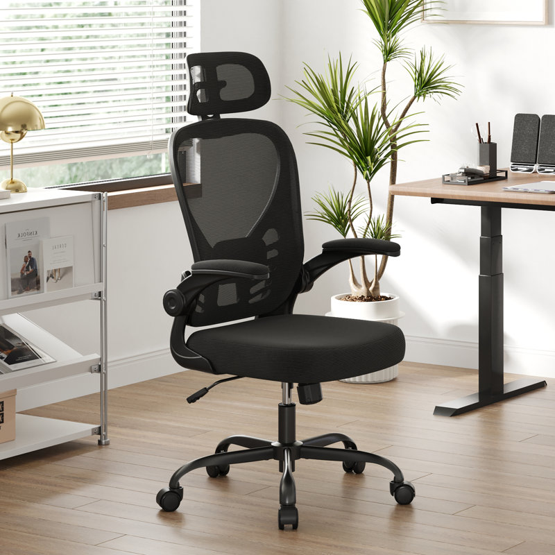 Eleonor Mesh Office Chair with Headrest, Black/Black
