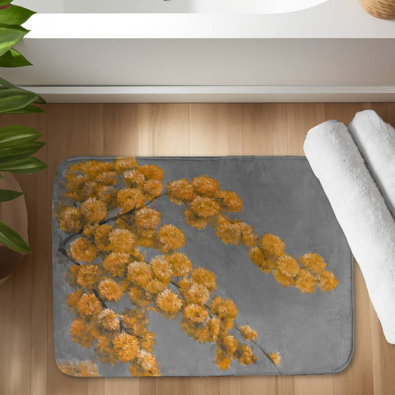 Golden wattle plant Bath Mat with Non-Slip Backing - Quick Dry Memory Foam Bathroom Rug - Absorbent - Modern Plush Spa-Style - Machine Washable