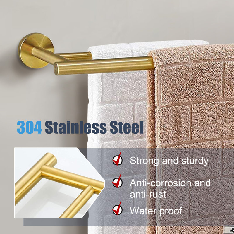 Double Wall Mounted Towel Bar, Brushed Gold