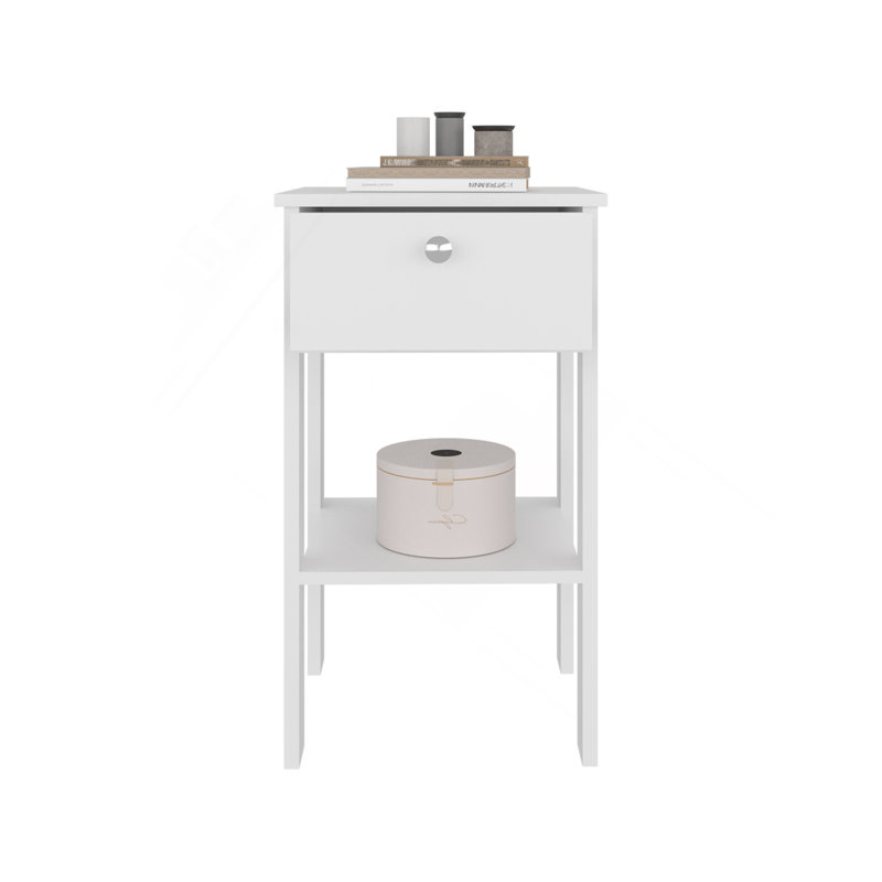 1-Drawer Nightstand With Open Shelf, White