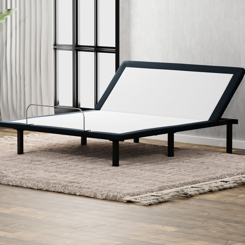 Lit double à base réglable en métal gris, option tête haute avec télécommande câblée, articulation, 72,38 po P, 54,36 W, 15,4 H, 81,53 Lb Contrôle par réduction de l'inconfort, profondeur, largeur, hauteur,