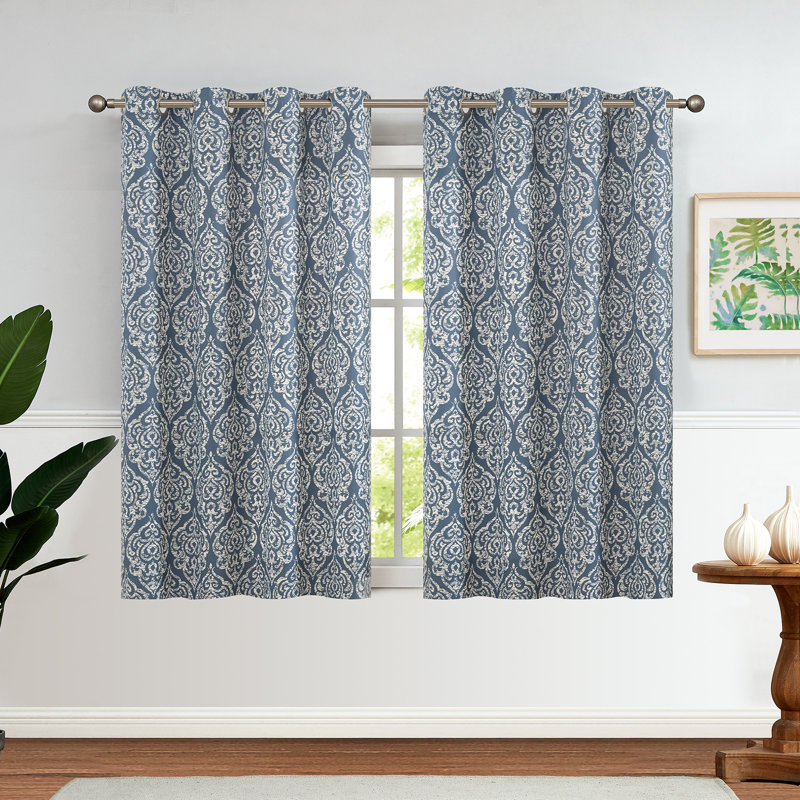 Salon de rideaux thermiques à motif damassé, L 52 po x L 84 po, Bleu