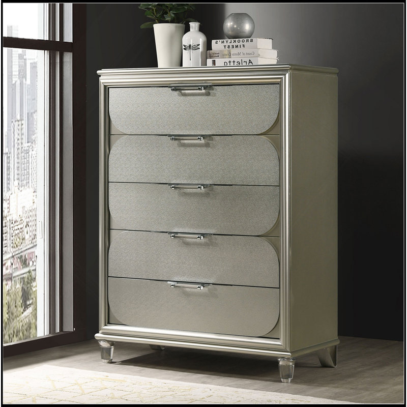 Commode contemporaine en argent à 1 commode à 5 tiroirs