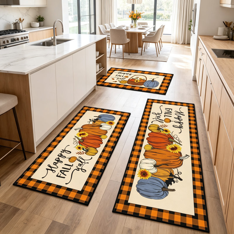 Ensemble de 3 tapis de cuisine antidérapants Fall, Beige