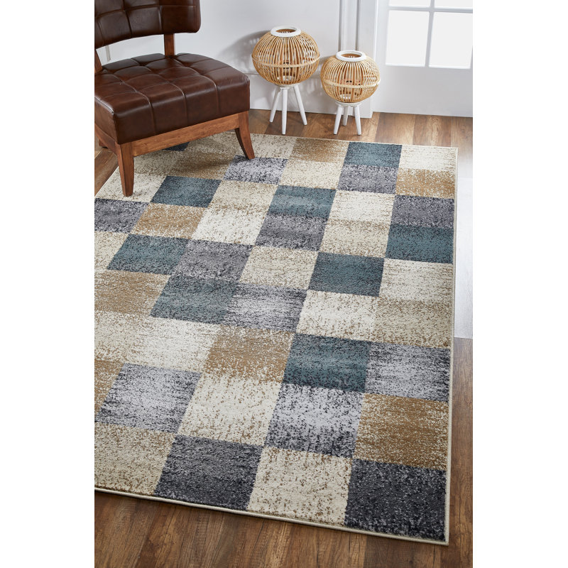 Wilkes-Barre Checkered Area Rug, Rectangle 7'10" x 9'10", Ivory