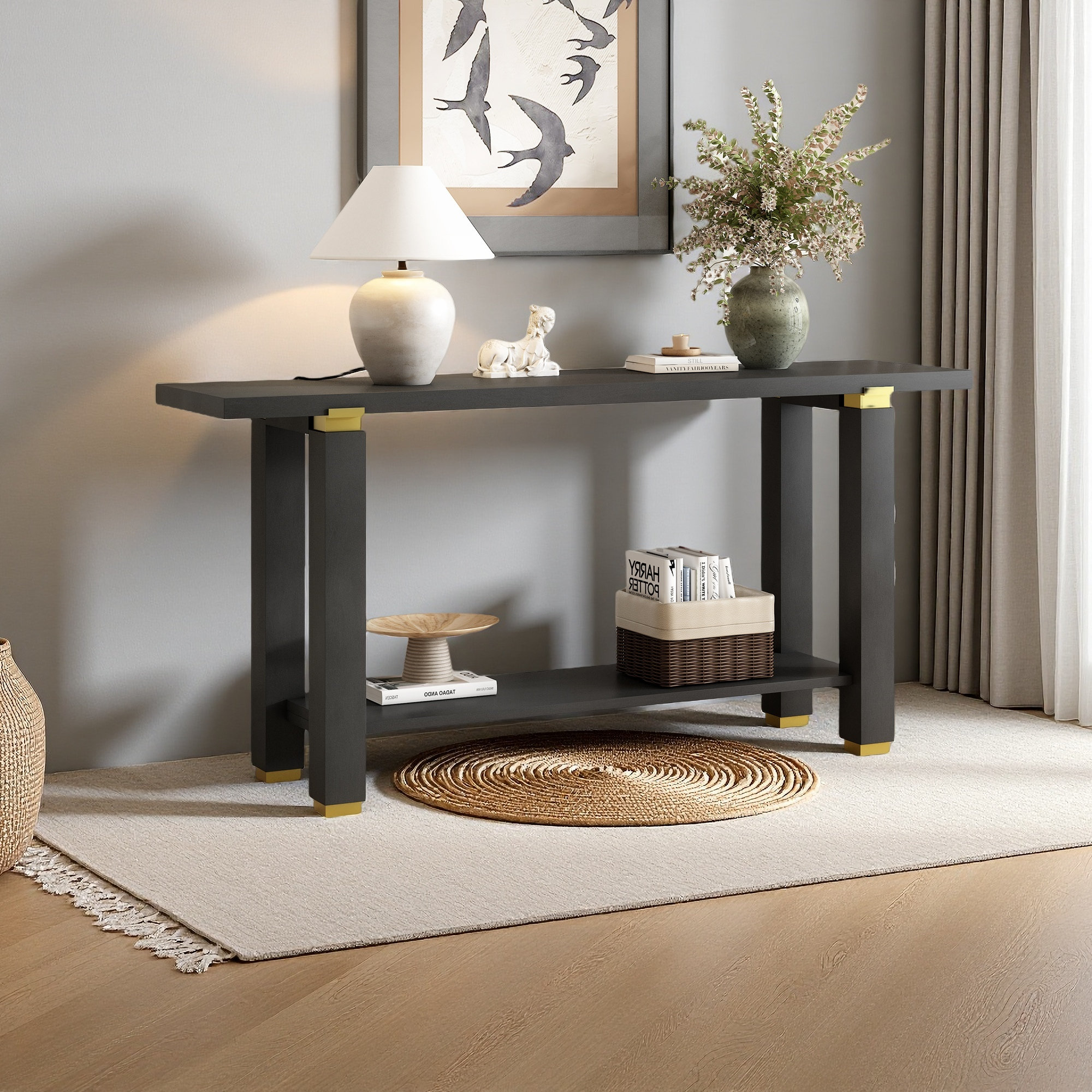 Ivy Bronx 62.9" Modern Minimalist Console Table, Solid Wood Entryway ...