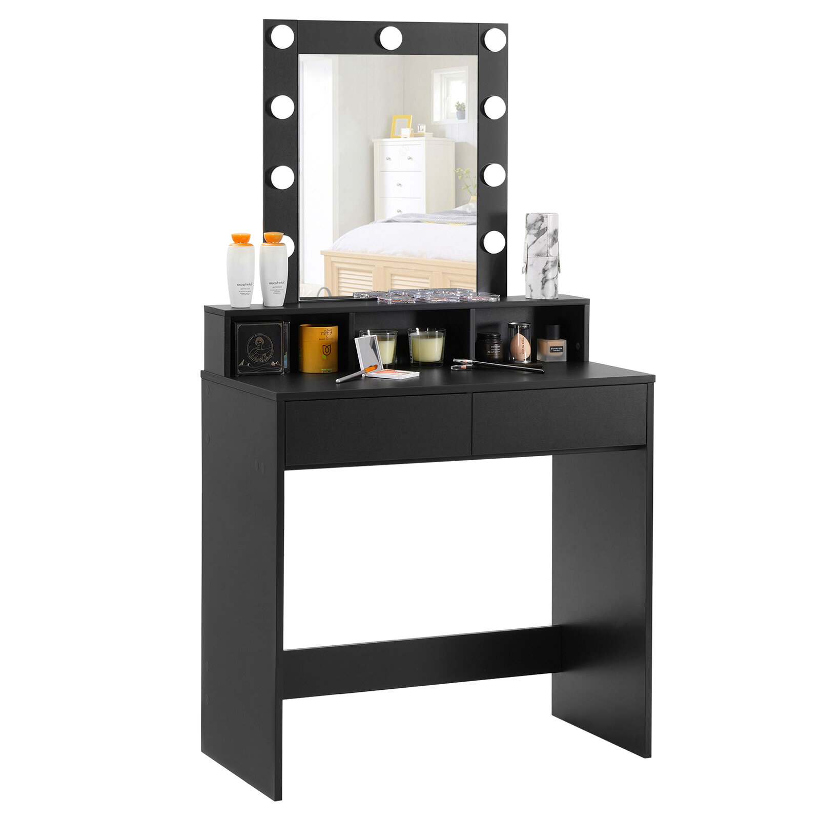 Latitude Run® Vanity Desk with Mirror and Lights,White Makeup