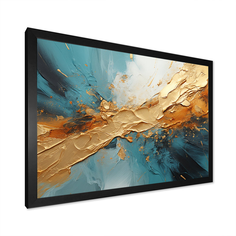 «Gold Turquoise Desert Mirage Spiral I» sur toile, Cadre simple noir, H 24 po x l 32 po x P 1 po