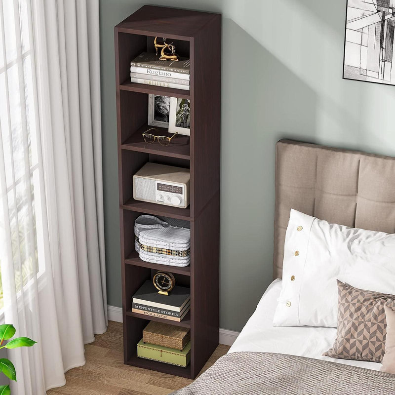 Bibliothèque en coin 70,9 "à 6 niveaux avec cerise pour salon, bureau, chambre à coucher, Cerisier