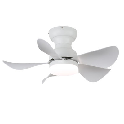30 po Ventilateur de plafond blanc moderne avec lumière DEL à intensité variable, 5 pales ABS, moteur à courant continu et mode réversible, montage encastré