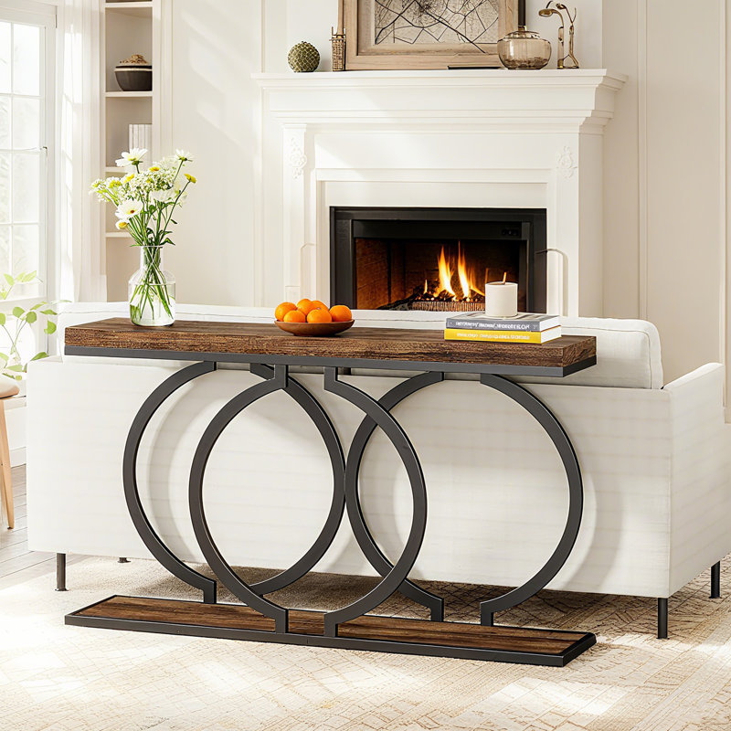 Console 55,11 "avec structure géométrique en métal, Brun rustique, Noir