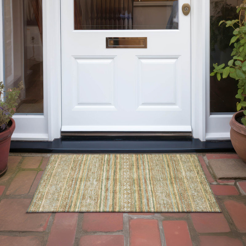 Machine Washable Indoor/Outdoor Claudian ACN1644 Aloe Rug, Rectangle 1'8" x 2'6"