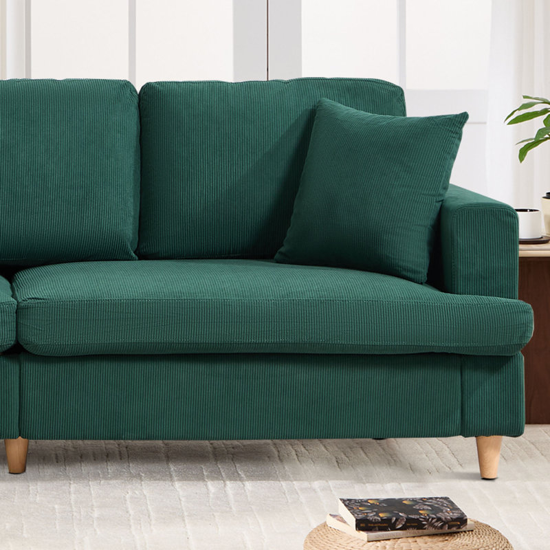Corduroy Sofa Set with 2 Throw Pillows, Deep-Seated Upholstered Couch with Square Arms, Cosy Living, 3, Green