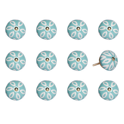 Paquet de 12 boutons 1,5 po x 1,5 po x 1,5 po turquoise, blanc et or