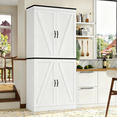 72" Farmhouse Kitchen Pantry Storage Cabinet, with 8 Hanging Rack Shelves & 3 Pull-Out Racks