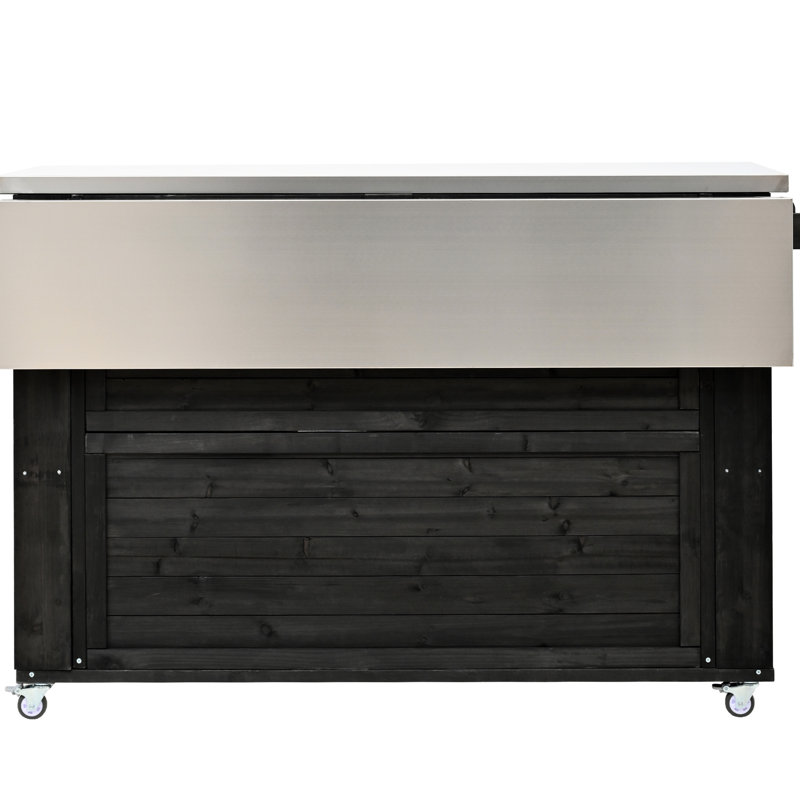 Outdoor Kitchen Island - Fir Wood & Stainless Steel Ample Storage, Towel Rack, Spice Built-In Bottle Opener, Mobility Advantage Offered Black Solid Wood, Feature Presented And Hardy Build