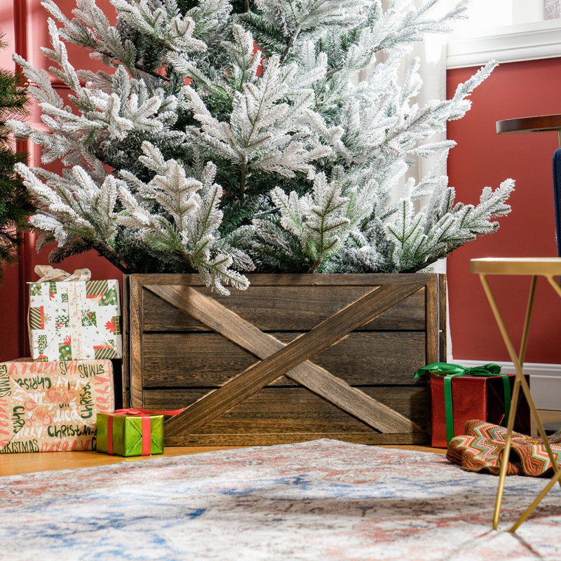 Boîte à collier en bois pour arbre de Noël, Bois foncé patiné