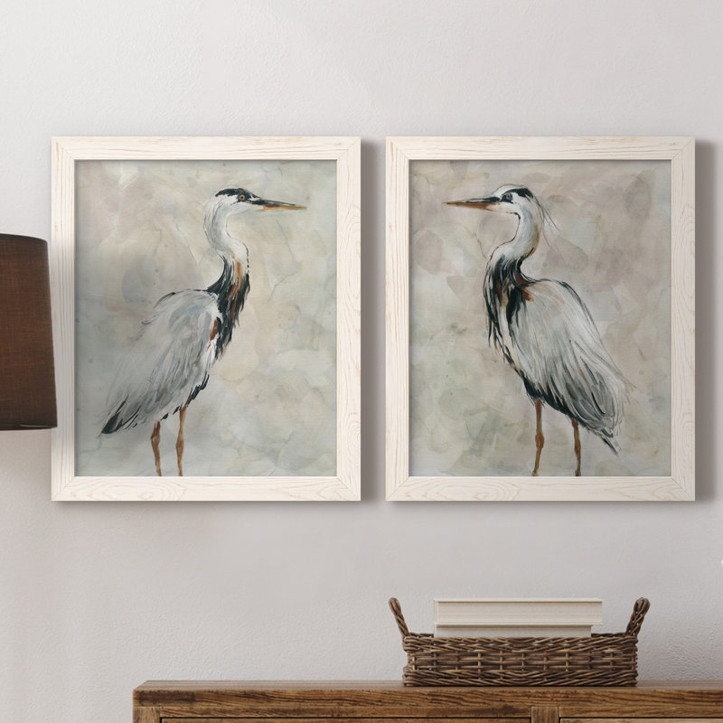 Crane at Dusk I - ensemble de 2 reproductions, H 24 po x l 36 po, Toile encadrée, Blanc