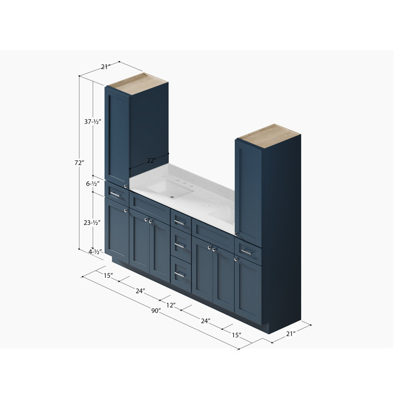 Ensemble de meuble-lavabo double 90 po Disar, Bleu