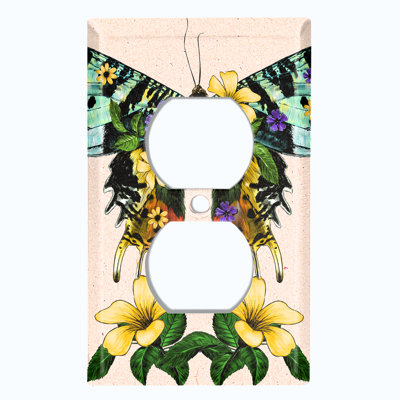 Plaque murale prise verte avec fleurs jaunes