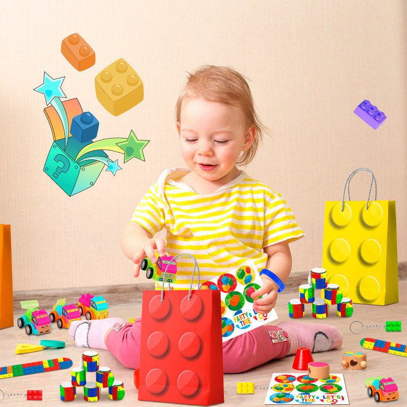 Building Block Birthday Party Favors,62 Pcs Building Blocks Party Favors Set