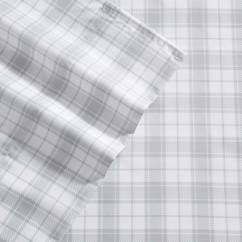 Eddie Bauer Penstemon Plaid Grey Temperature Regulating Sheet Set, Queen Sheet Set with 4 Pillowcases, Gray Plaid
