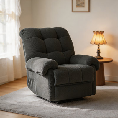 Fauteuil inclinable gris foncé, fauteuil rembourré, fauteuil inclinable manuel, siège de salon, fauteuil de lecture, repose-pieds rembourré, siège de cinéma maison, fauteuil de détente ergonomique, fauteuil inclinable en tissu doux, meubles.