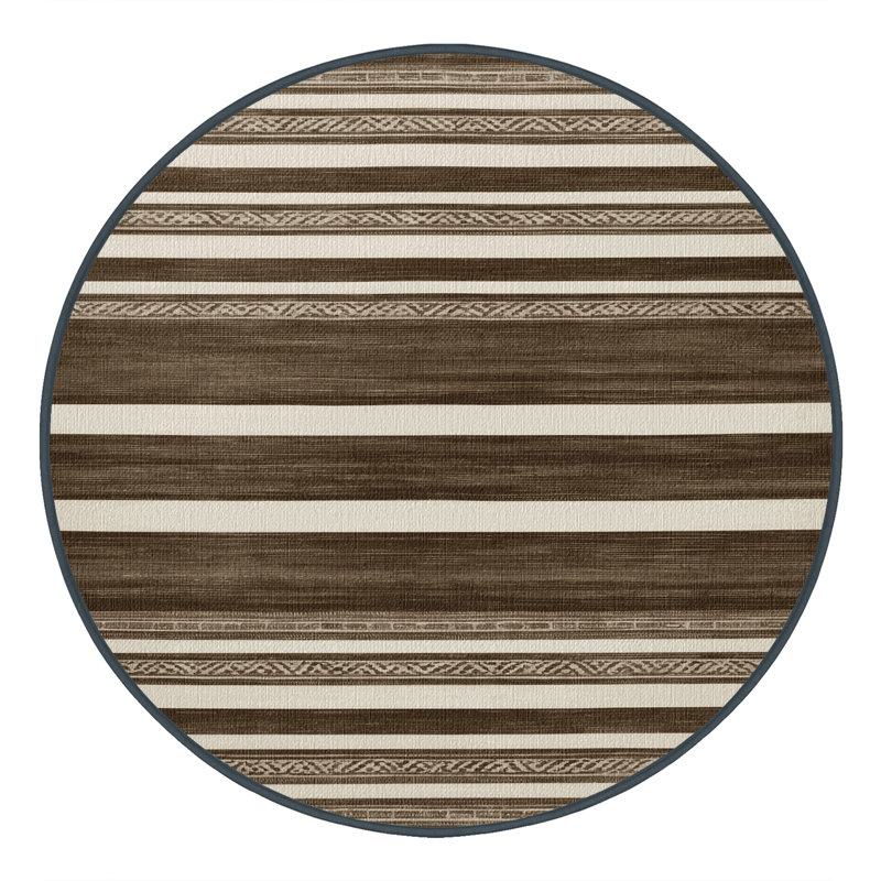  Tapis lavable rayé blanc bronze, Rond 3 pi