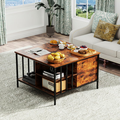 Table basse à plateau relevable, multifonctionnel de 31,5 po pour la famille et le travail, compartiment à 3 tablettes dissimulées, capacité de 110 lb, surface facile à nettoyer, table d'organisation adaptée aux petits espaces avec design, réglable